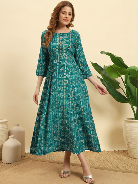 NE STYLE Ethnic Motifs Print A-Line Midi Dress