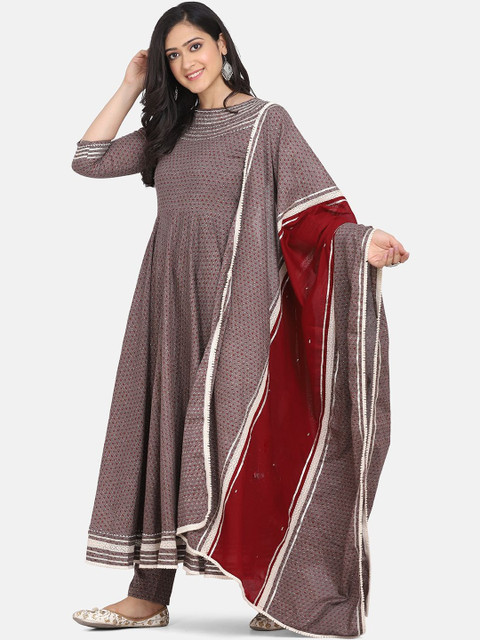KALINI Printed Cotton Dupatta with Lace Border