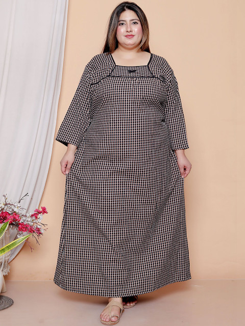 JAIPZZ APPARELS Checked Maxi Nightdress