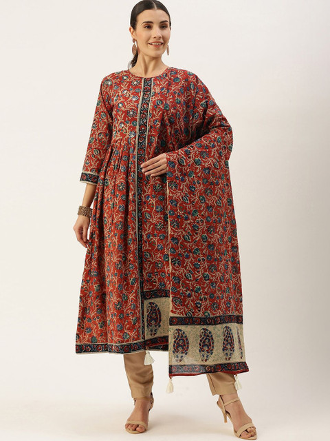 KALINI Floral Printed Cotton Dupatta with Tassles