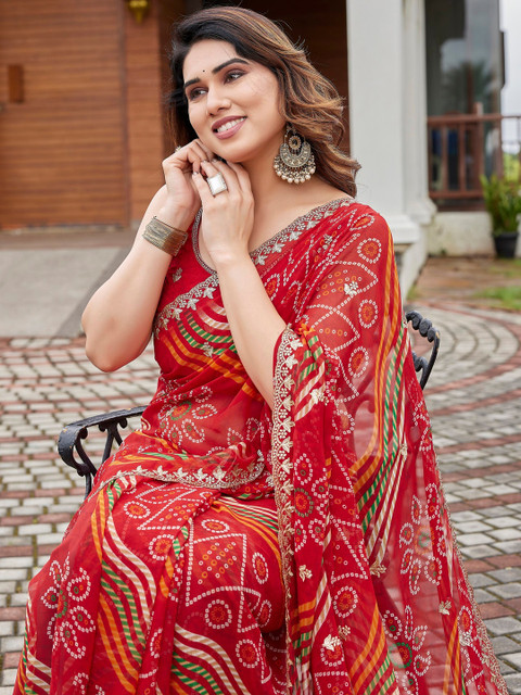 Moda Rapido Bandhani Embroidered Pure Georgette Saree