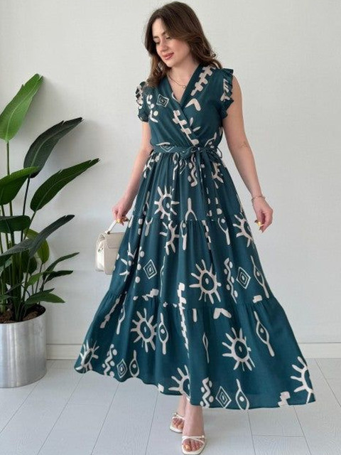 Moda Rapido Print Flutter Sleeve Crepe Midi Dress