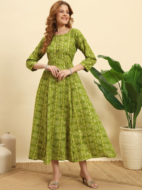 NE STYLE Print Fit & Flare Maxi Dress