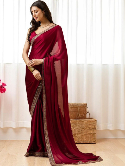 HERE&NOW Embellished Zari Satin Designer Saree