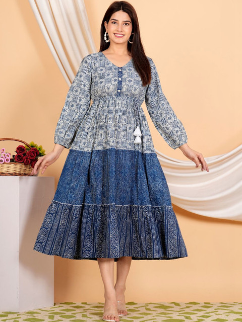 KALPARUN Ethnic Motifs Print Fit & Flare Midi Dress