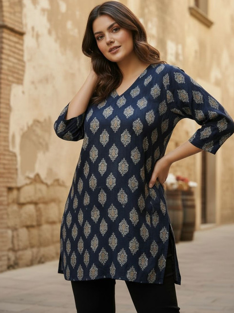 Anouk Rustic Ethnic Motifs Printed V-Neck Pure Silk Kurti