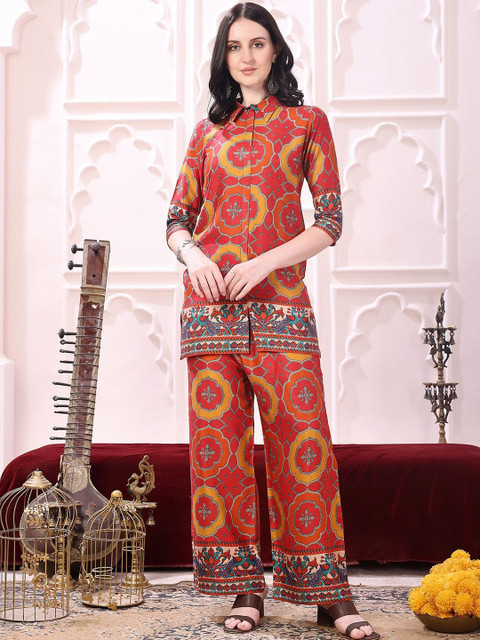 CORSICA Shirt Collar Printed Shirt With Printed Palazzos Co-Ords