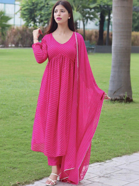 iEthniya Print Georgette A-Line Maxi Dress