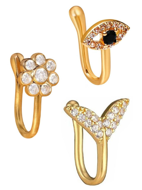 Anouk Set Of 3 Cubic Zirconia Studded Ring Nosepin - Image 2