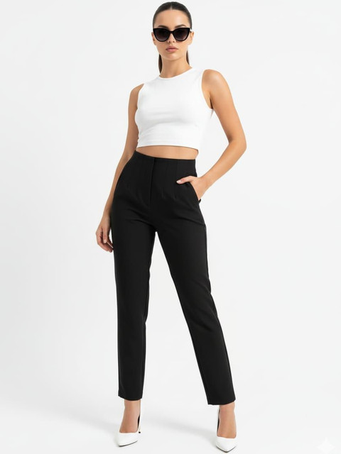 HIGH BUY Women Tailored Slim Fit High-Rise Pleated Trousers