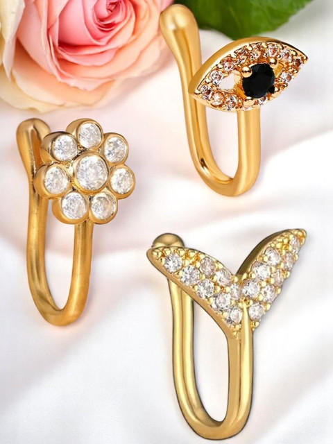 Anouk Set Of 3 Cubic Zirconia Studded Ring Nosepin