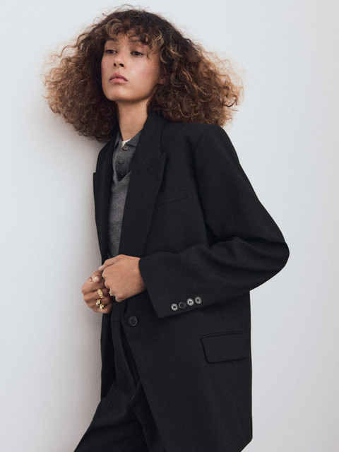 MANGO Notched Lapel Single-Breasted Semiformal Blazer