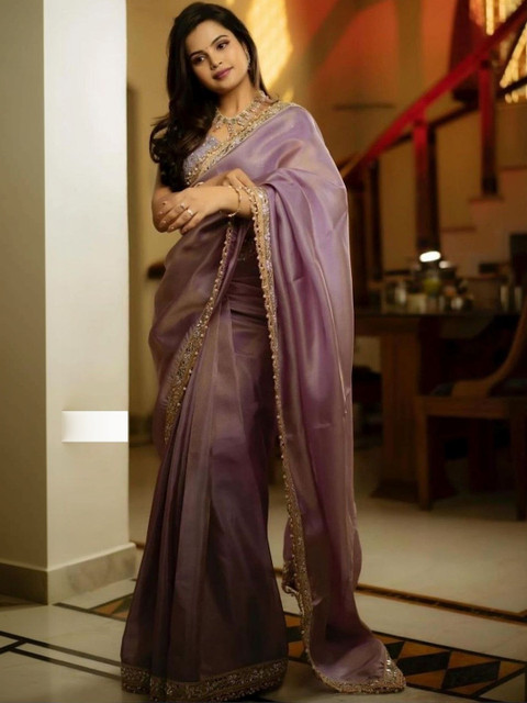 Celeb Styles Embellished Zari Net Heavy Work Saree