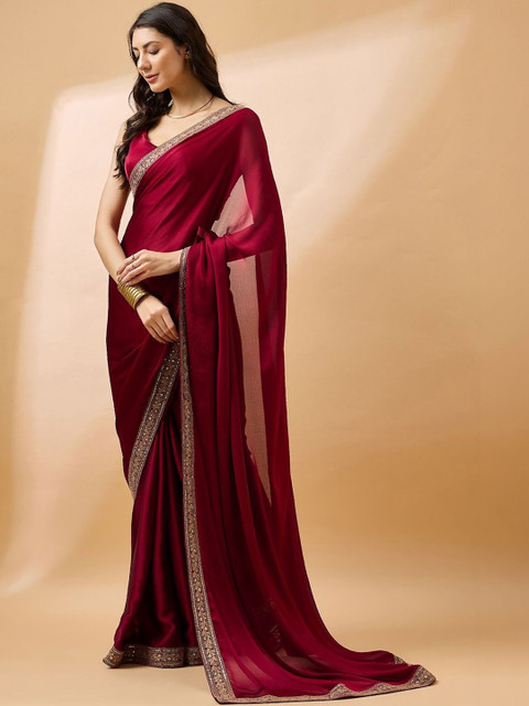 Celeb Styles Embellished Zari Pure Georgette Designer Saree - Image 5