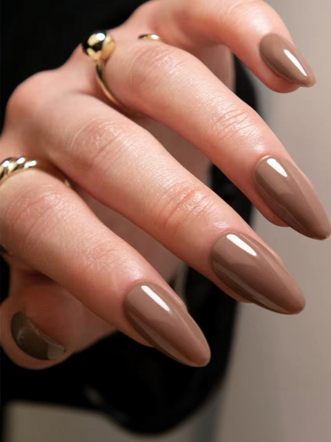 TheVineGirl Set Of 24 Artificial Reusable Press On Nails With Kit - Coffee Brown