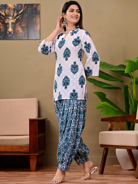 AAYUFAB Women Ethnic Motifs Printed Regular Pure Cotton Kurta with Patiala - Image 3