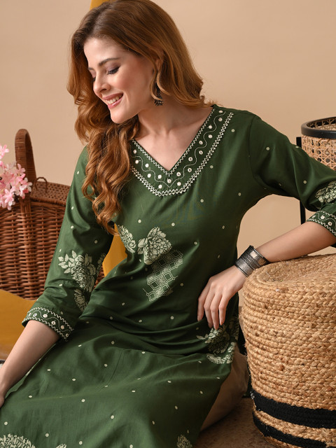 PHYSIL Women Floral Print Pure Cotton Straight Kurta