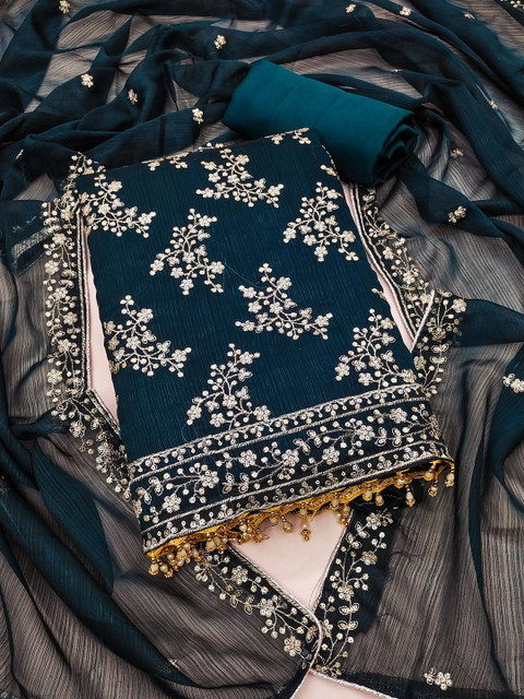 Nayanthara Trends Floral Embroidered Zari Unstitched Dress Material