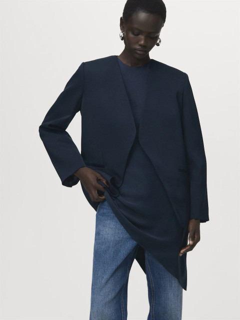 MANGO Collarless Front Open Blazer