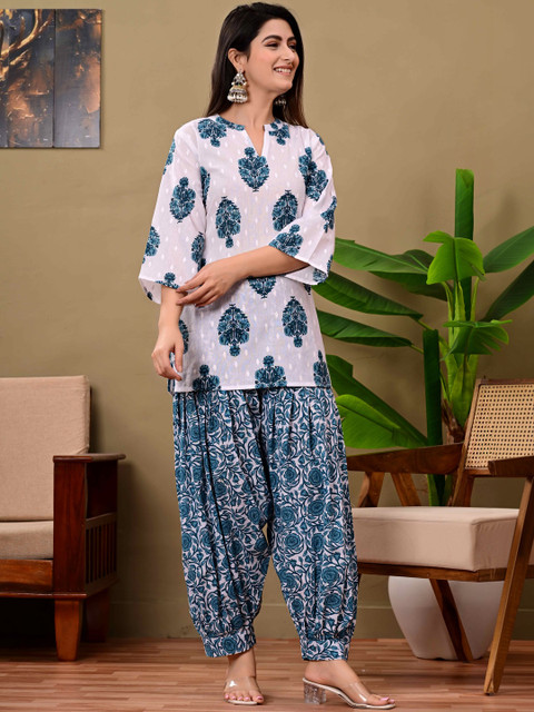AAYUFAB Women Ethnic Motifs Printed Regular Pure Cotton Kurta with Patiala