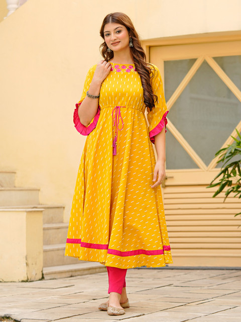 YASH GALLERY Print Flared Sleeve Fit & Flare Maxi Dress