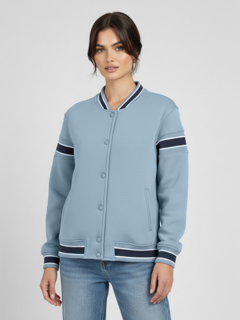 glitchez Stand Collar Drop-Shoulder Sleeves Varsity Jacket