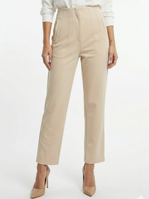 HIGH BUY Women Tailored Slim Fit High-Rise Pleated Trousers