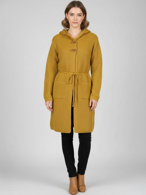 Winter Wonders Self Design Hooded Longline Overcoat