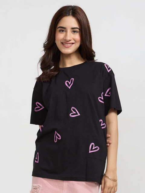 LoveDky Women Striped Extended Sleeves Applique T-shirt