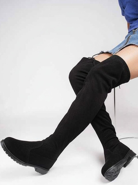 TRYME Women High-Top Suede Slouchy Boots