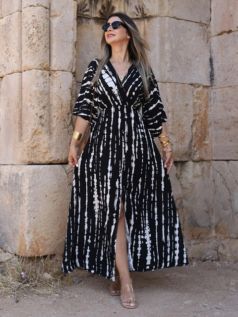 MANOJAVA Women's Tie and Dye Printed Liva Maxi Dress