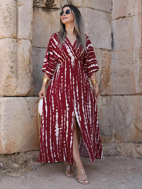 MANOJAVA Tie and Dye Printed Kimono Sleeve Liva Maxi Dress
