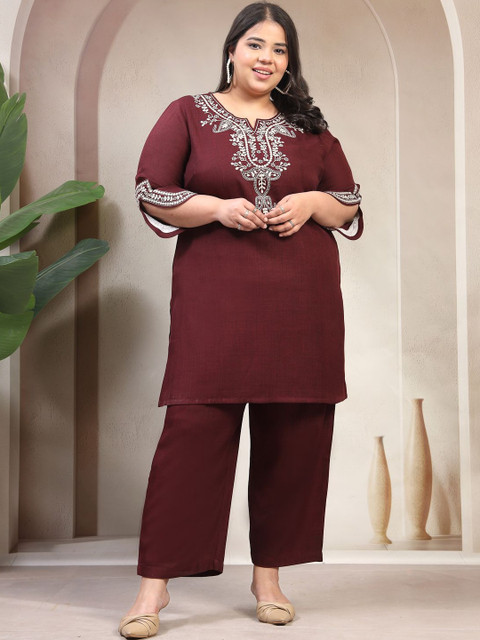 plusS Embroidered Shirt Collar Tunic & Trousers Co-Ords