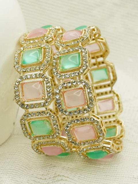 Panini jewels Set Of 4 Gold-Plated American Diamond Stone-Studded Bangles