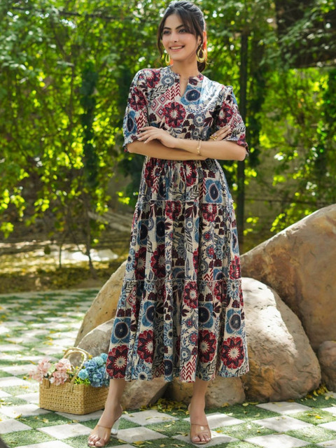 Nayu Enterprise Floral Print Fit & Flare Maxi Dress
