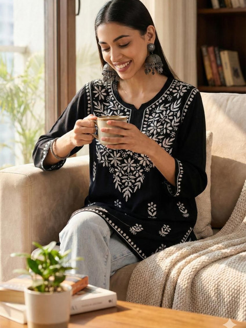 Kethi Fashion Ethnic Motifs Embroidered Chikankari Pure Cotton Chikankari Kurti