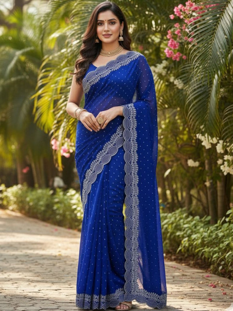 ALBIRA CREATION Embellished Embroidered Pure Georgette Banarasi Saree