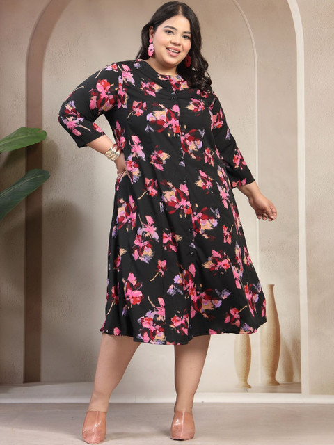 plusS Floral Print A-Line Dress