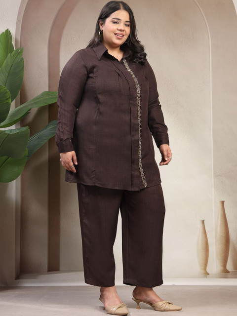 plusS Embroidered Shirt Collar Shirt & Trousers Co-Ords - Image 2