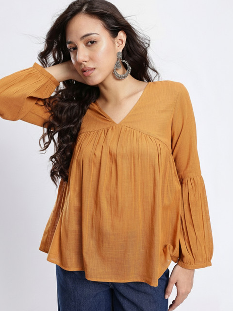 fusion by glitchez V-Neck Pure Cotton Pleated Kurti