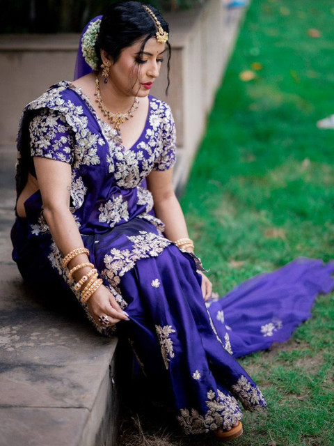 ROFOLO Floral Embroidered Art Silk Heavy Work Saree