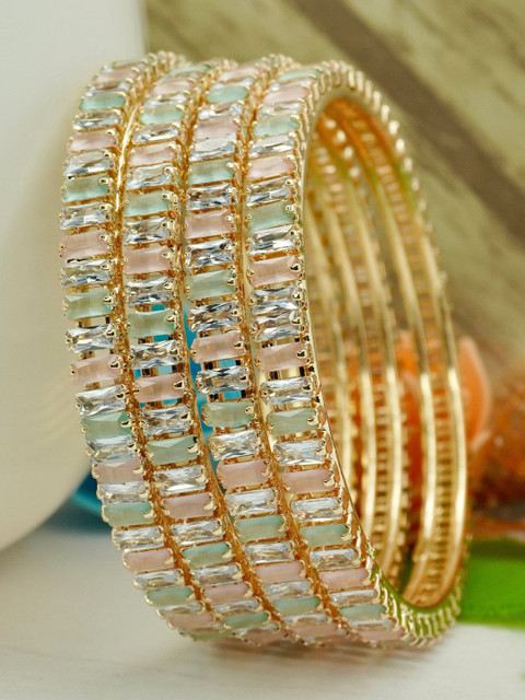 Panini jewels Set Of 4 Gold-Plated American Diamond Stone-Studded Bangles