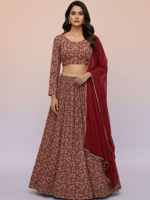 LIPS CROWN Printed Semi-Stitched Lehenga & Blouse With Dupatta