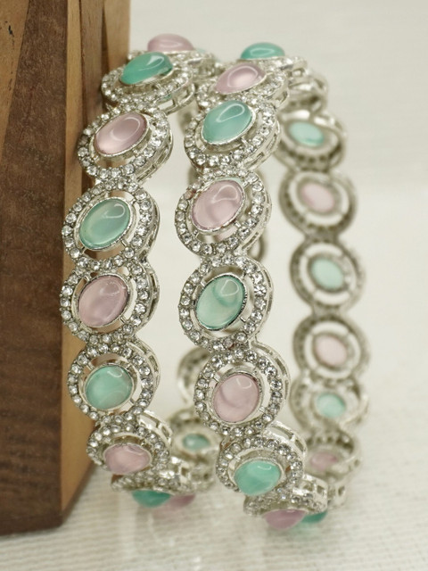 Panini jewels Set Of 2 Rhodium-Plated Crystals-Studded Bangles