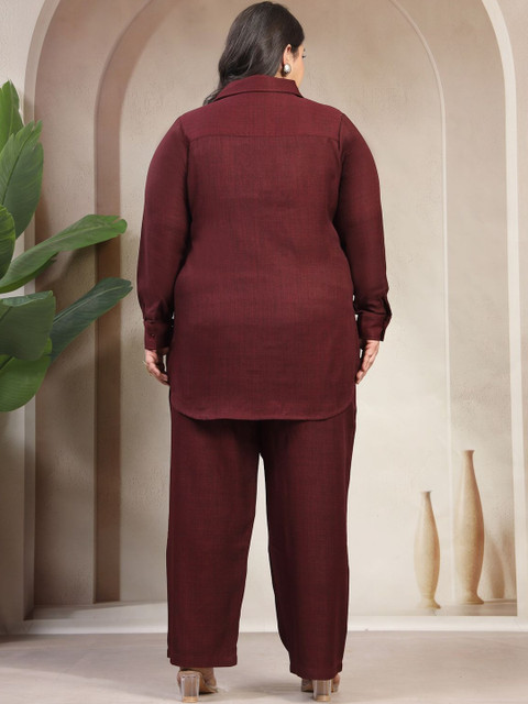 plusS Embellished Shirt Collar Long Sleeves Shirt & Trousers Co-Ords - Image 3