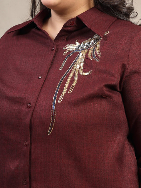 plusS Embellished Shirt Collar Long Sleeves Shirt & Trousers Co-Ords - Image 7