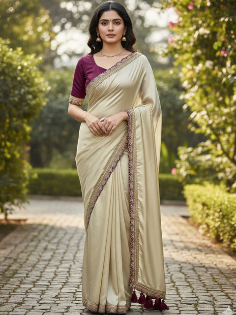 ALBIRA CREATION Embellished Embroidered Pure Chiffon Banarasi Saree
