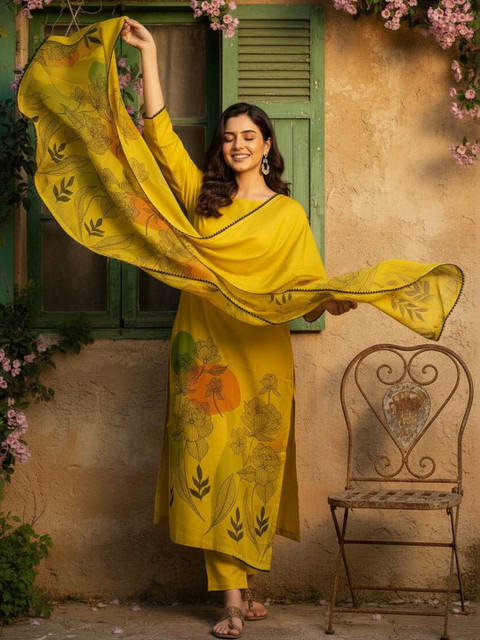 Anouk Women Floral Printed Regular Kurta with Trousers & With Dupatta