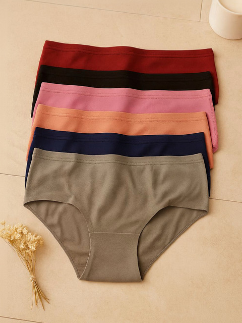 FiveFlag Women Pack Of 6 Combed Cotton Mid-Rise Hipster Briefs