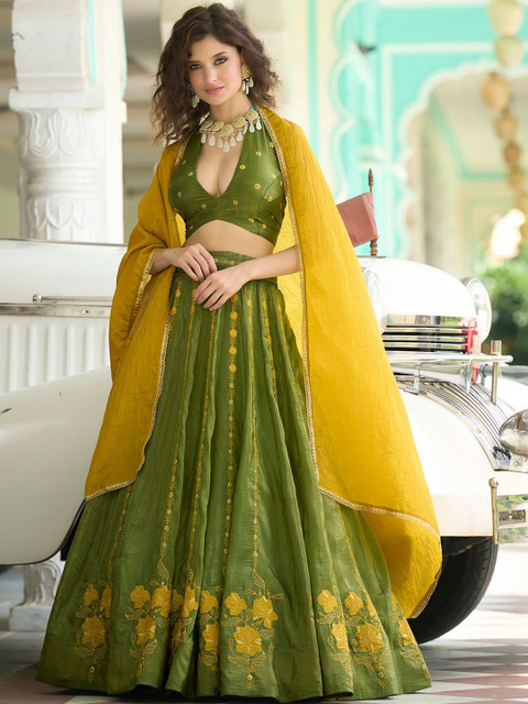 PURVAJA Embroidered Thread Work Ready to Wear Lehenga & Blouse With Dupatta